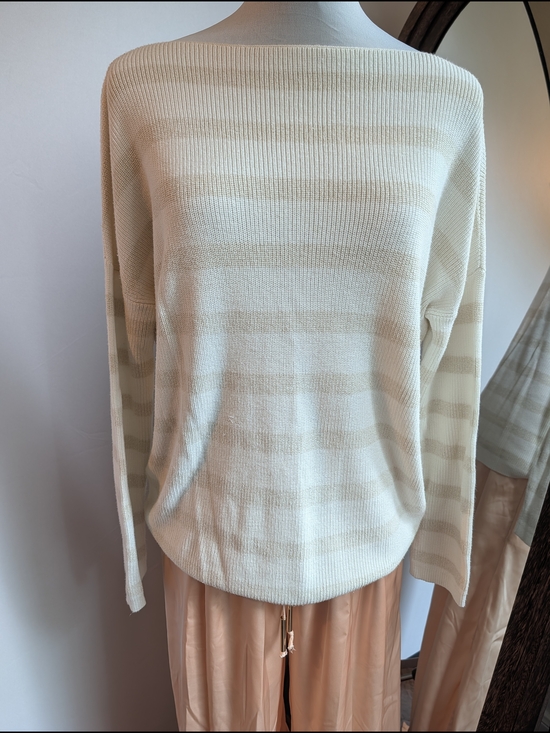 Tommy Bahama Sweaters - Tommy Bahama Boat Neck Cream and Light Tan Striped Sweater